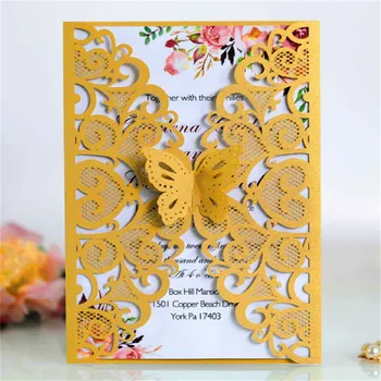 

Butterfly laser cut invitation card custom printing wedding save the day 50 sets