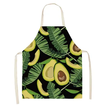 

Avocado Pattern Kitchen Aprons Plant Fruit Dinner Party BBQ Cooking Waist Bib Cotton Linen Funny Pinafore Cleaning Tools