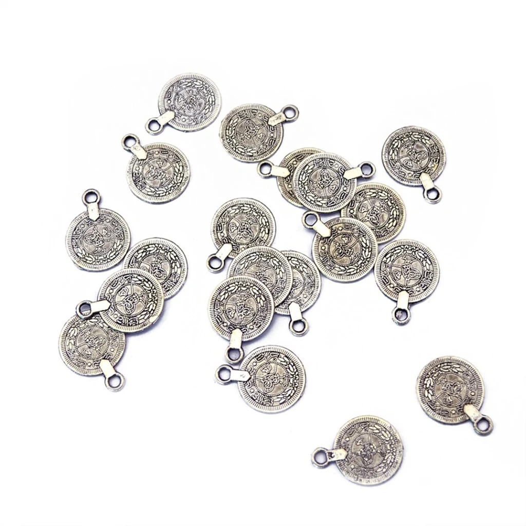 100pcs Tibetan silver color Charms Coin Beads Pendant DIY Necklace Bracelet Crafts