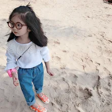 Детская одежда для девочек; детские весенние свободные джинсы с высокой талией в Корейском стиле hua bao ku