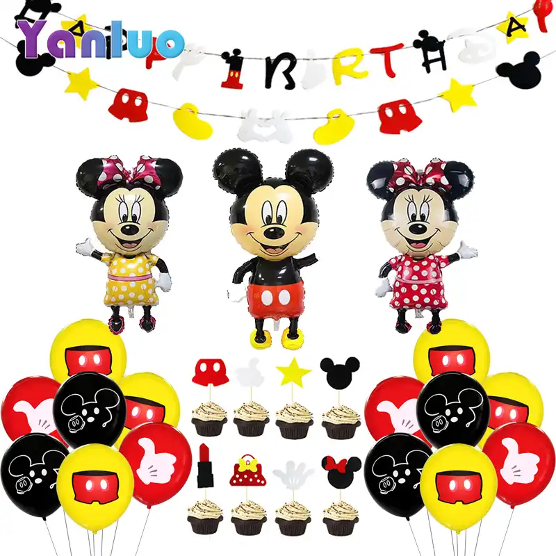 Mickey Mouse Decoraciones Para Fiesta De Cumpleanos Set Para Feliz Cumpleanos Banner Ninos Globos Cumpleanos Infantiles Suministros De Bano Para Bebe Globos Y Accesorios Aliexpress
