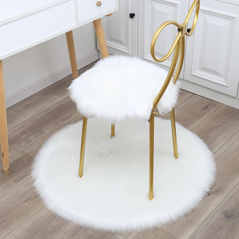 

Round Long Hair Fluffy Mat Carpet Living Room Bedroom Bedside Rug Plush Warm Hairy Make-up Cushion Faux Wool Balcony Decoration