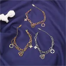 Fashion Jewelry titanium steel Bracelets, Double four-leaf clover bracelet