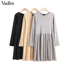 Vadim женское стильное платье до колена с круглым вырезом и длинным рукавом женское повседневное эластичное однотонное платье прямое платье QC793