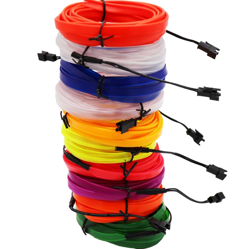 EL Wire флеш-веревка, трубчатый кабель, Светодиодная лента, гибкая неоновая лампа, светящаяся струнная лампа, светильник для украшения автомобиля с 8 мм швейной кромкой, для стайлинга автомобиля - Испускаемый цвет: Wire Only no Adapter