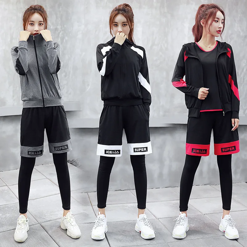 

South Korea Fitness Suit Women's Autumn And Winter Morning Run Step Gym Sports Five Pieces Set Loose-Fit Quick Drying Clothes Pr