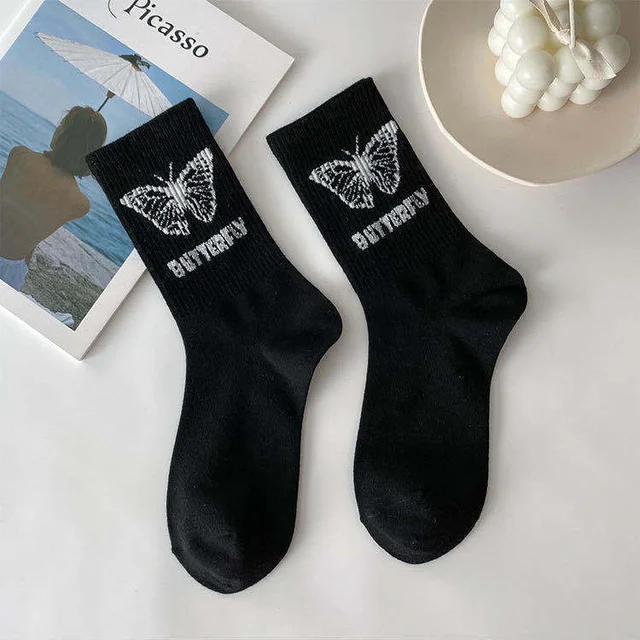 Cute daisy socks funny daisy smiley letter pattern cartoon socks Korean style fashion trend black breathable female socks 8