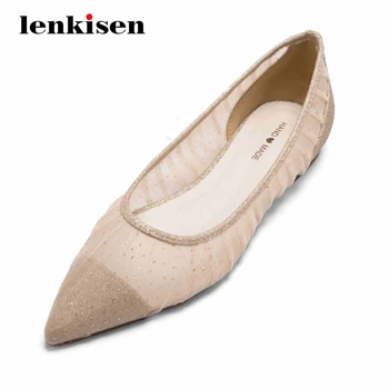 

Lenkisen pleated bling high quality handmade mature saxy pointed toe low square heel slip on office lady women summer pumps L65