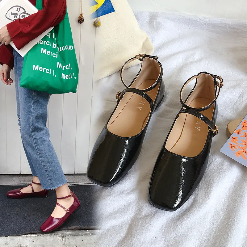 

Spring Shoes Women's 2019 A- line Peas Versatile Korean-style Square Head New Style Buckle Artificial PU Shoes Women's Low-Cut B