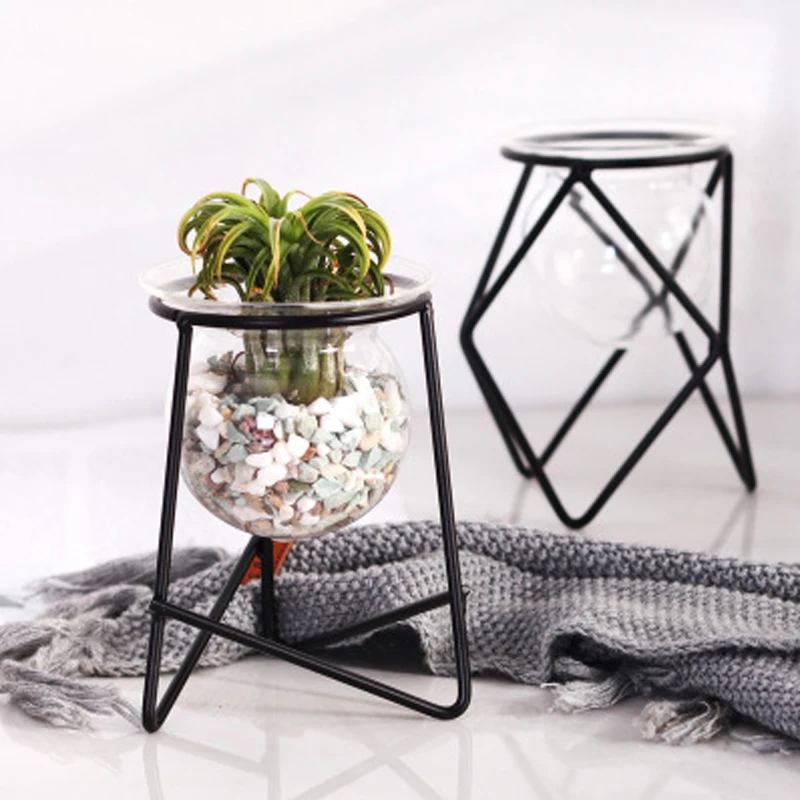 

Iron Geometry Frame Office No Soil Beautiful Plant Stand Flower Stand Sturdy Hydroponics Hydroponics Vase Container Family