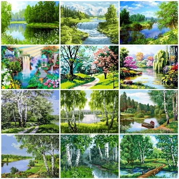 

AZQSD Painting By Numbers Nature Landscape Frameless Wall Art Coloring by number DIY For Home Decoration Gift