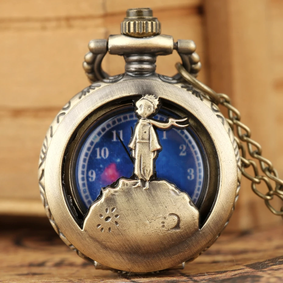 Hot Selling Classic The Little Prince Movie Planet Blue Bronze Vintage Quartz Pocket FOB Watch Popular Gifts for Boys Girls Kids 2019 2020 2021 2022 2023 (2)