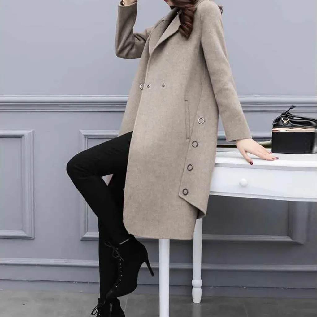 Women Outerwear Overcoat Autumn Winter Jacket New Fashion Long Woolen Coat Women Long Sleeve Slim Solid Female Wool Coats#108