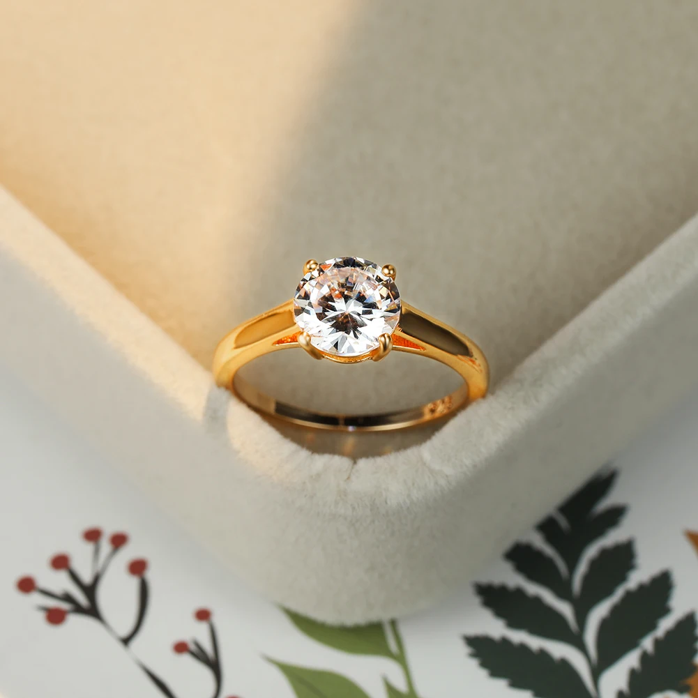 Female White Crystal Stone Jewelry Luxury Gold Color Wedding Rings For Women Luxury Round Zircon Engagement Thin Ring wedding rings round rings womens ring cubic zircon ring jewelry rings finger rings ring jewelry