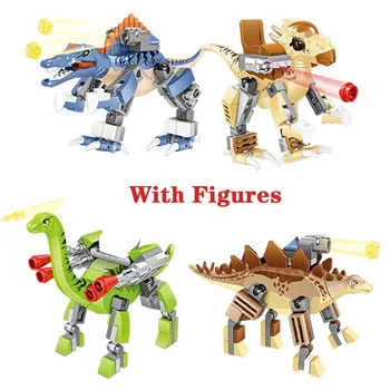 

Dinosaurs Vs Children 4 Modles Set Jurassic Dinosaur Mechanical Building Blocks Creative Action Figure Bricks Toys