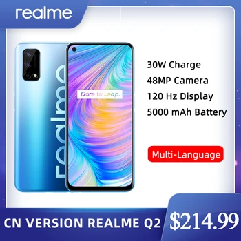 Перейти на Алиэкспресс и купить Realme Q2 5G 4 Гб 128 Dimensity 800U Восьмиядерный мобильный телефон 6,5 ''120 Гц полноэкранный 5000 мА/ч, Батарея 30 Вт Быстрый Зарядное устройство 48MP Камера