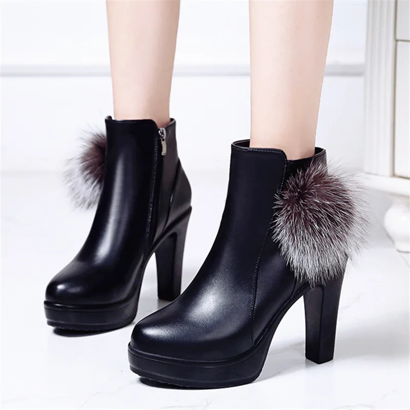 

Winter Fashion The New Women's boots Ankle Zip Round Toe Puffer Ball Square heel Solid Plush Super High (8cm-up) Breathable PU