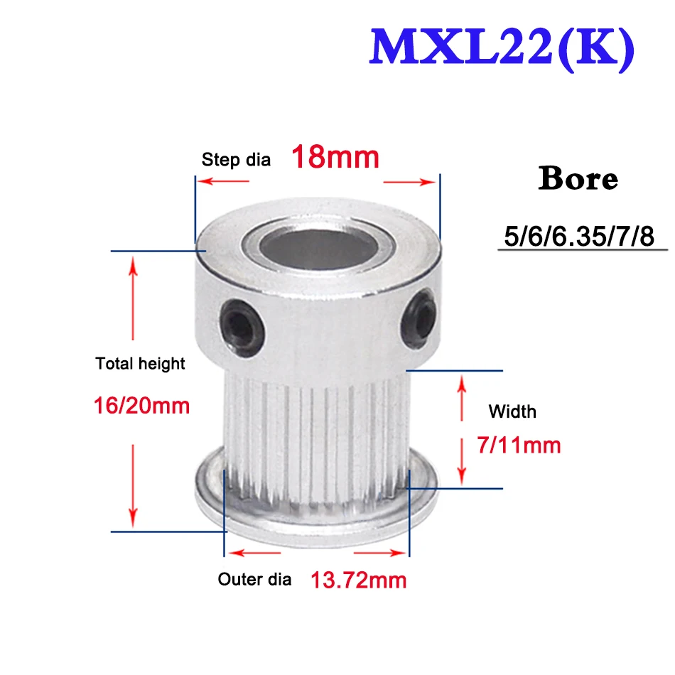 

1Pcs MXL 22 Tooth - 25 Tooth Convex Synchronous Wheel Timing Belt For Width 7mm 11mm Bore 5-12mm
