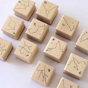 

1pc Twelve Constellations Zodiac Seal Wooden Rubber Stamps DIY Wood Stamps for Kids Diary Scrapbooking Photo Album Diary Decor