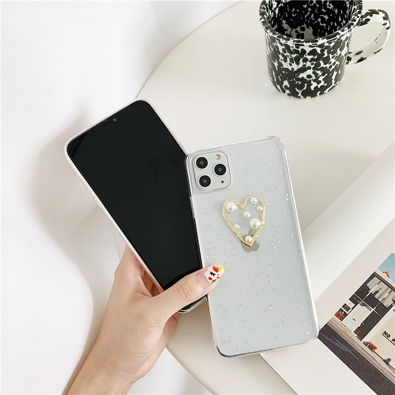 Роскошный 3D жемчужный чехол для телефона с сердечком для iphone 11 11Pro Max XS XR X 7 8 Plus, задняя крышка, роскошный модный мягкий чехол s