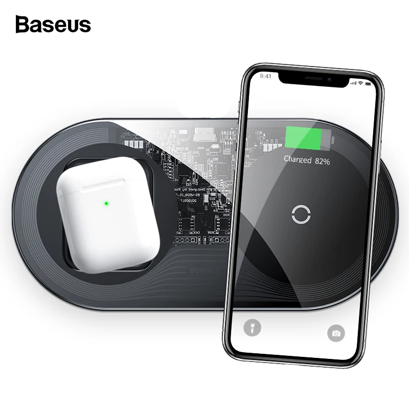  Baseus 2 in 1 Qi Wireless Charger For Airpods iPhone 11 Pro Xs Max XR X 15W Fast Wireless Charging 