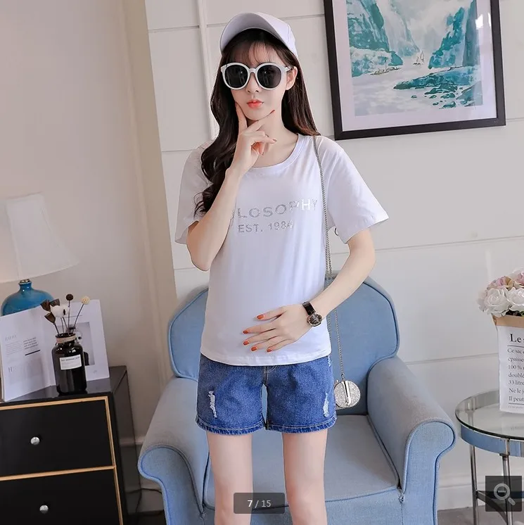 

Fashion Mom Maternity Jeans South Korea-Style 2018 Spring Summer with Holes Pregnant WOMEN'S Pants Thin Slim Fit Shorts Hot Pant