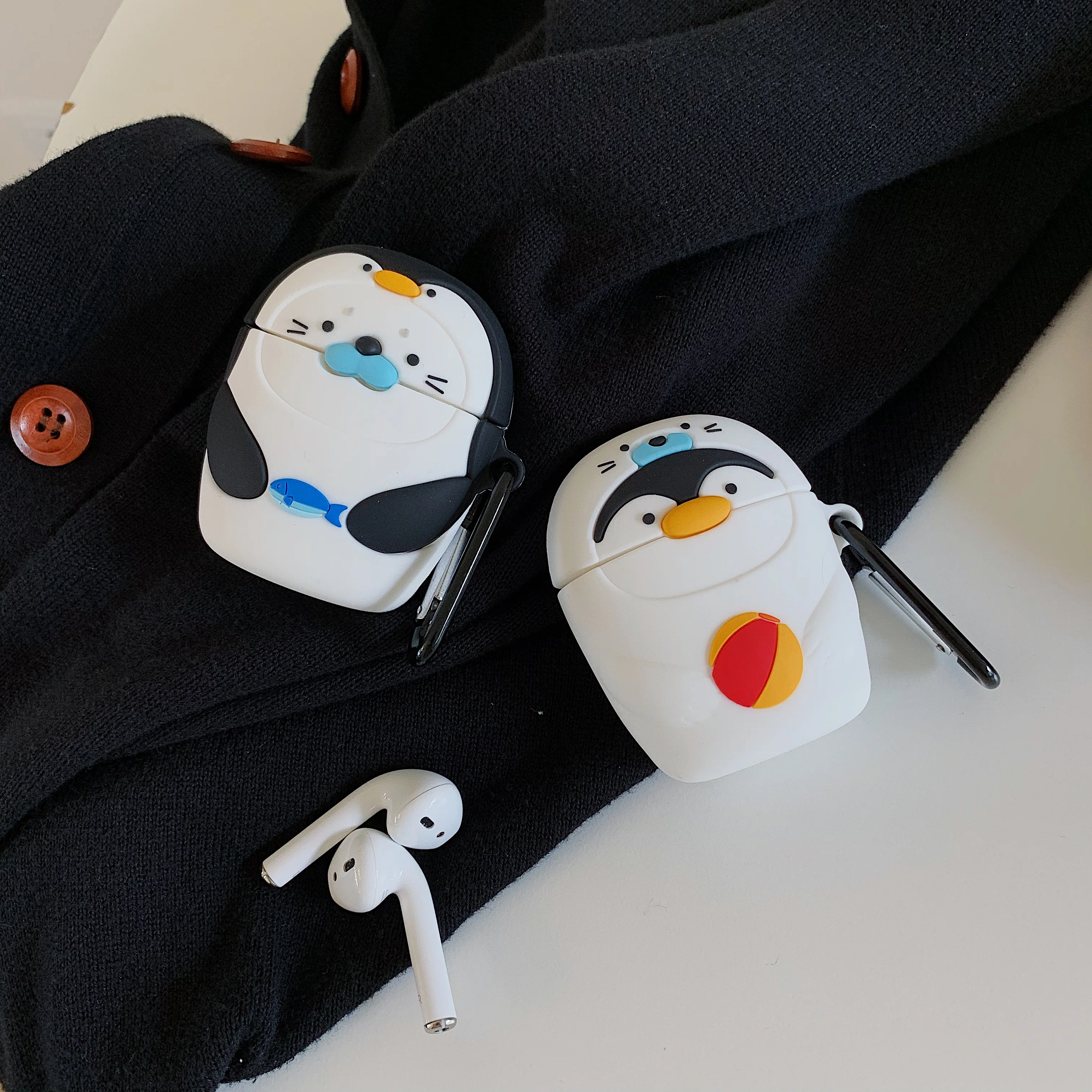 Для Apple AirPods Kawaii Penguin чехол 3D милый мультфильм уплотнение рыба беспроводные наушники крышка оболочка для Airpods 2 Earpods аксессуары