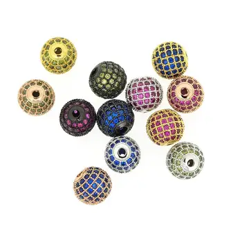 

10mm Green Pink Blue CZ Round Brass Beads Jewelry Micro Pave Cubic Zirconia Beads Copper Charms DIY Bracelets Necklace CZ Beads