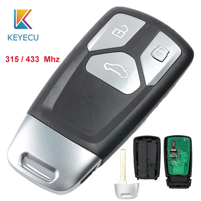 KEYECU 315/ 434MHz 8S0 959 754 Keyless Entry 3 Button Replacement Smart Remote Car Key Fob for Audi A4 A5 Q7 SQ7 2017-up KEYECU 315/ 434MHz 8S0 959 754 Keyless Entry 3 Button Replacement Smart Remote Car Key Fob for Audi A4 A5 Q7 SQ7 2017-up