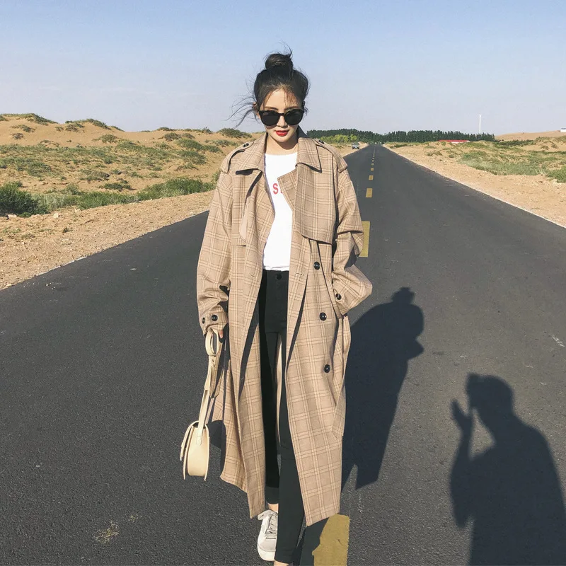 

Photo Shoot Trench Coat Women's Mid-length Autumn Elegant Plaid Korean-style Popular Casual Versatile Long Sleeve Autumn INS Coa