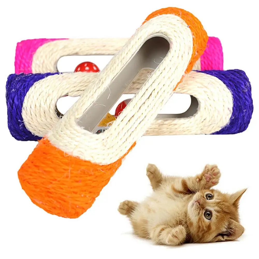 

Pet Cat Scratching Post 3 Rolling Ball Sisal Tunnel Training Interactive Toy