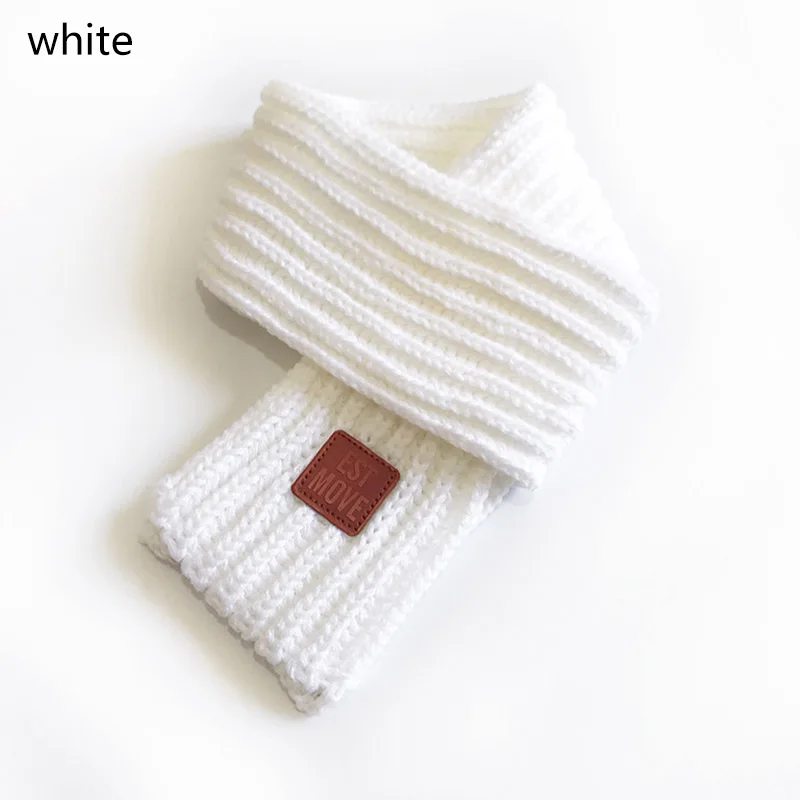 Зимний шарф для детей, мягкий вязаный зимний шарф для мальчиков и девочек, детские шарфы, шейный платок, однотонный вязаный шерстяной шарф - Цвет: Белый