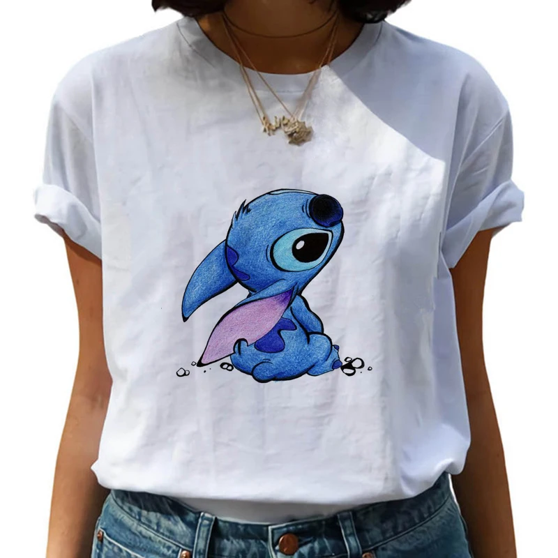 LUSLOS Женская модная футболка Lilo Stitch Harajuku милые футболки милые Мультяшные Женские повседневные футболки с принтом милые повседневные топы - Цвет: 19bk543