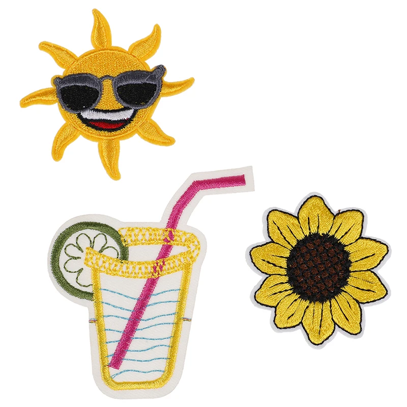 1 PC T Shirt Embroidered Patch Sunflower Sun Applique Iron On Patches Sewing Tools Accessory cute