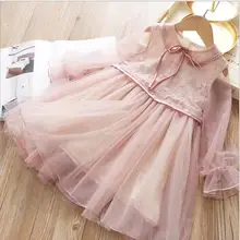 Новинка года; сезон весна; Милые сетчатые платья с вышивкой для маленьких детей; сказочная одежда принцессы для девочек; 5 шт./партия;