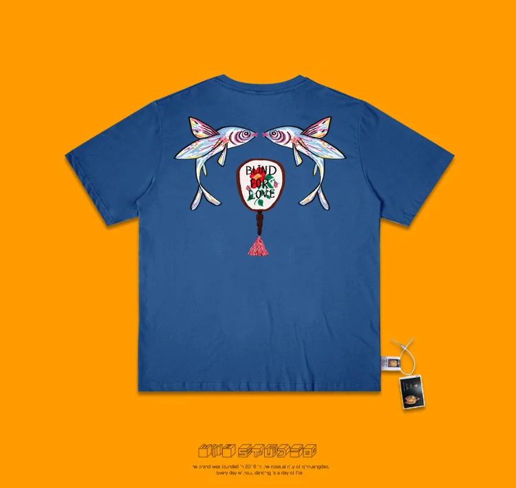 Бренд Tide, лаконичная футболка с короткими рукавами Ukiyoe Koi Fish Sensu, футболка с фруктовым принтом для влюбленных