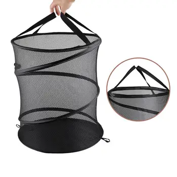 

1PC Home Laundry Basket Foldable Mesh Laundry Washing Clothes Basket Round Laundry Basket for Home (Black)