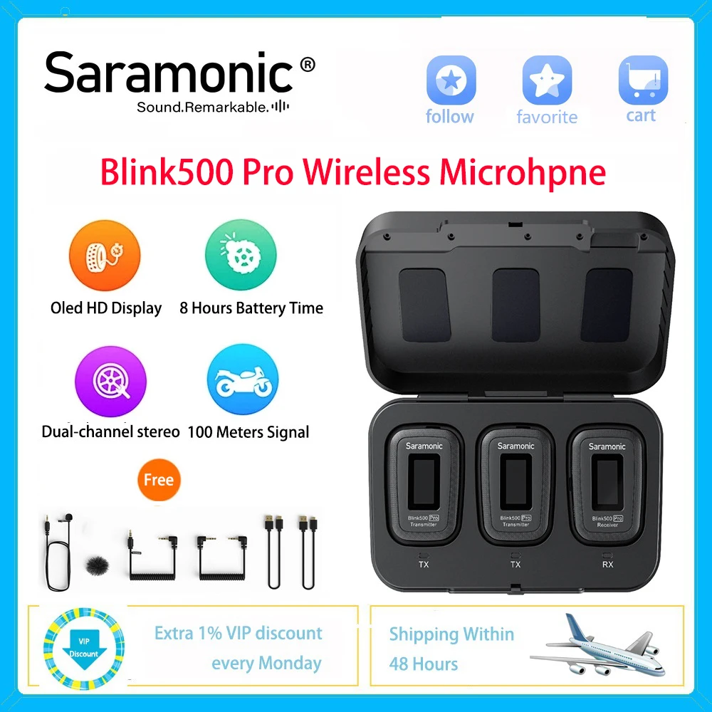Saramonic Blink500 Pro Lavalier Wireless Microphone System Dual Channel Interview Vlog Photo Studio Mic DSLR Camera Smartphone