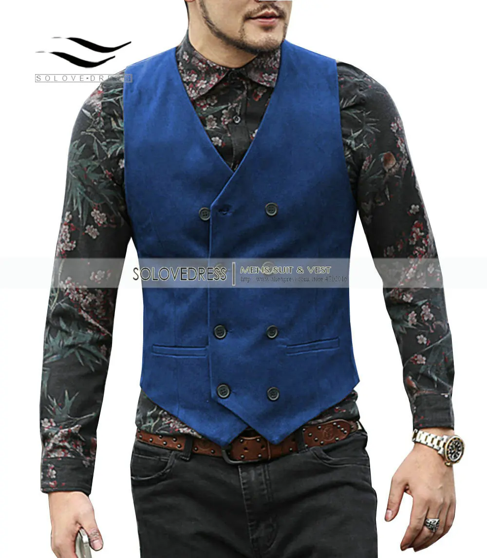 2024 New Men's Vest Suede Suit Vest Casual Double-breasted V-neck Waistcoat Classic/vintage/Denim jacket  Groomsmen ，Brown 5