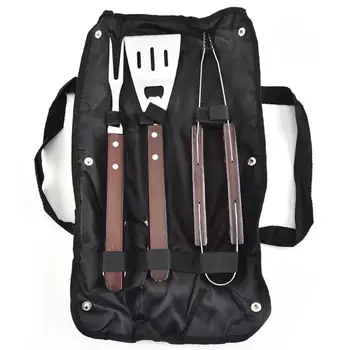 

BBQ Tools Set Stainless Steel Clip Shovel Brush Tongs Grill Set With Wooden Handle And Carry Bag For Outdoor Camping Tool