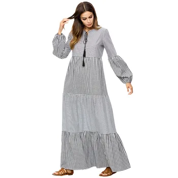 

Moroccan Kaftan Abaya Muslim Dress Women plaid big Swing Turkey A-line Maxi Hijab Dresses Islamic Elbise Dubai Jilbab Vestidos