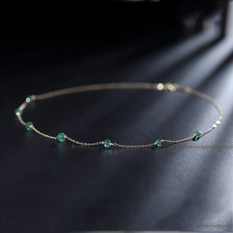 

DAIMI 14K Gold Filled Emerald Pendant Gypsophila Necklace Female Clavicle Chain Necklace