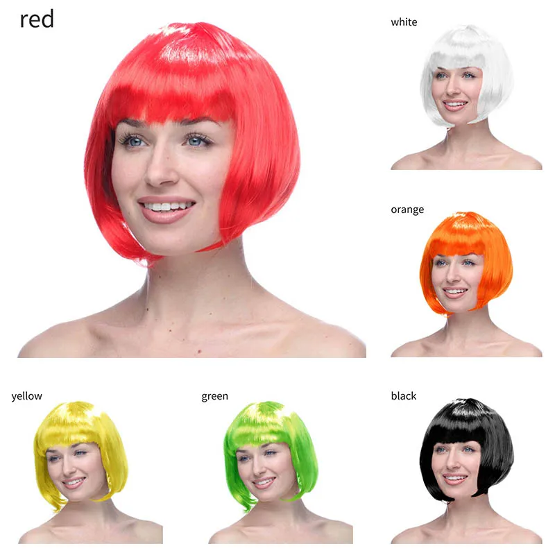 Short Straight Colorful Bob Wigs Halloween Wig Cosplay Accessories Multifunction PET 1Pcs Costume Ball Rave Party Supplies