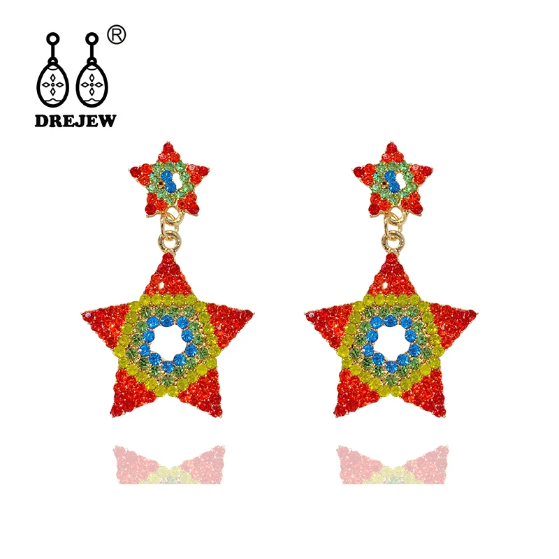 

DREJEW Rainbow Heart Star Triangle Statement Dangle Earrings 2019 Alloy Drop Earrings for Women Wedding Fashion Jewelry HE0251