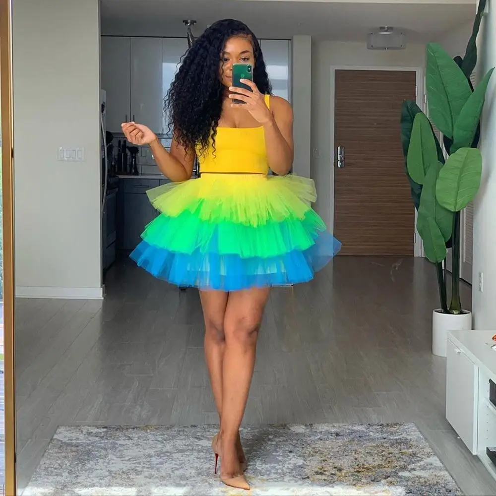 

Cute Tutu Skirt Women Short Tulle Skirts 2020 Custom Puffy Fashion Colorful Short Skirts Elegant Tulle Party Skirts Plus Size