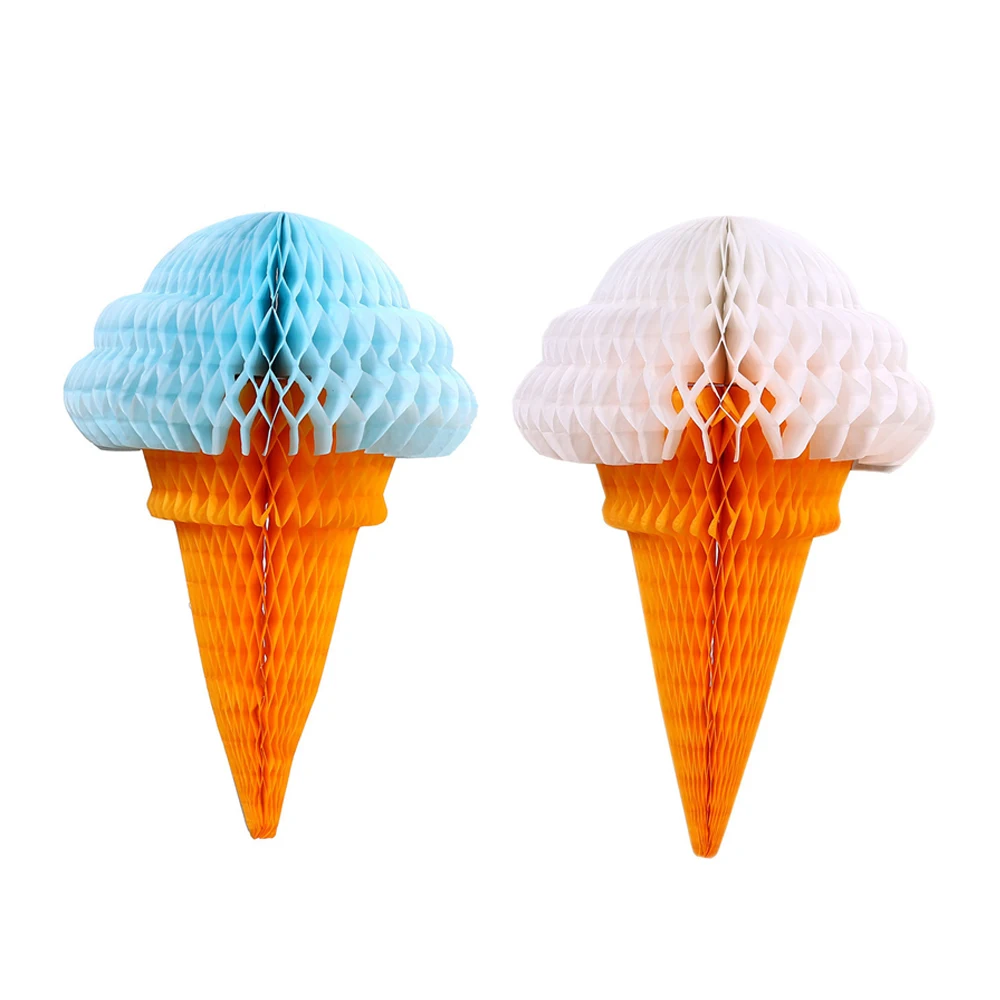 

2pcs Ice Cream Tissue Paper Hanging Honeycomb Ball Birthday Party Wedding Decor Shopping Markets Garland Decoration