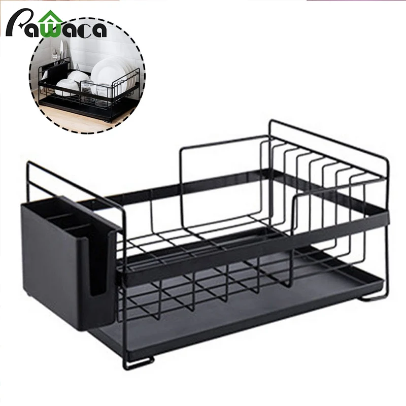 

Kitchen Dish Drainer Large Dish Drying Rack with Drip Tray Silverware Storage Basket Storage Counter Organizer Utensils Holder