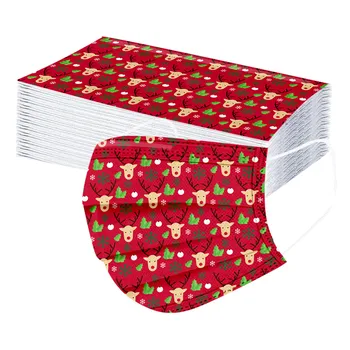 

30pc Christmas Mask Children Disposable 3-layer Protective Earhook Face Mask Children Xmas Elk Printed Earloop Mask Mascarillas