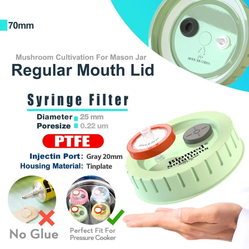 Mushroom Cultivation Lids 6PCS Liquid Culture Autoclavable 70mm Regular Mouth Jar Lids Heavy Duty Injection Port