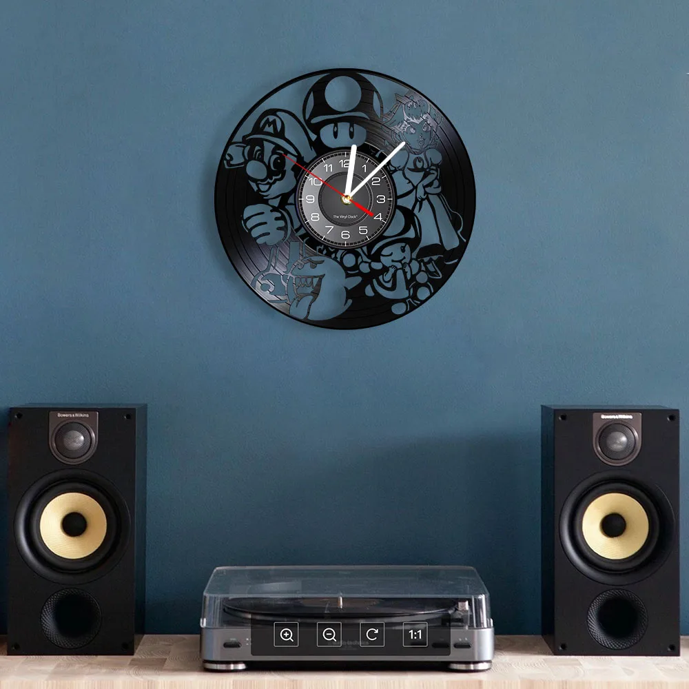 Video Game Inspired Vinyl Record Clock Princess & Mr. Mario WIth Magic Mushrooms Longplay Record Wall Watch Silent Hanging Decor wall clock for living room